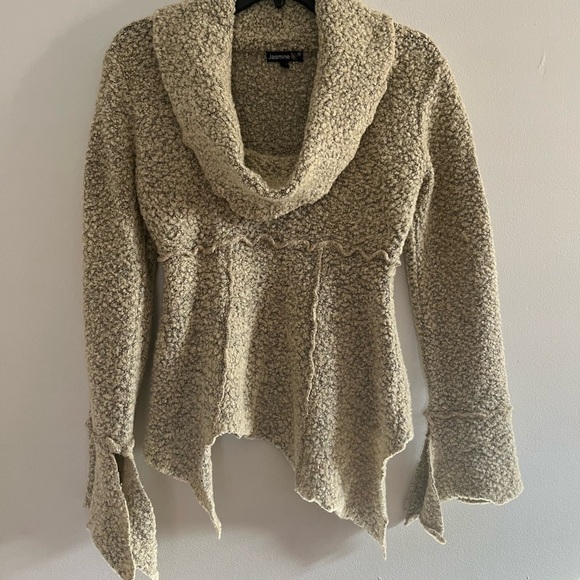 Jasmine KC whimsigoth wool blend slub  witchy fairy cowl neck sweater sand Med - Picture 3 of 11